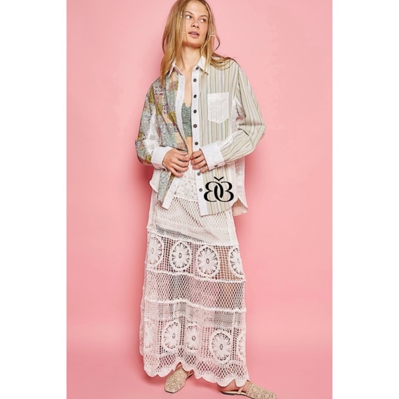 POL Off White Elastic Waist Crochet Flared Maxi Skirt - Picture 8 of 10